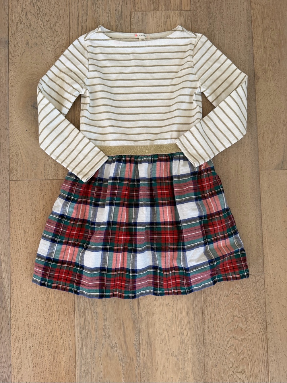 Crewcuts J.Crew Girls Gold Metallic Stripe & Red Plaid Holiday Dress Size 7